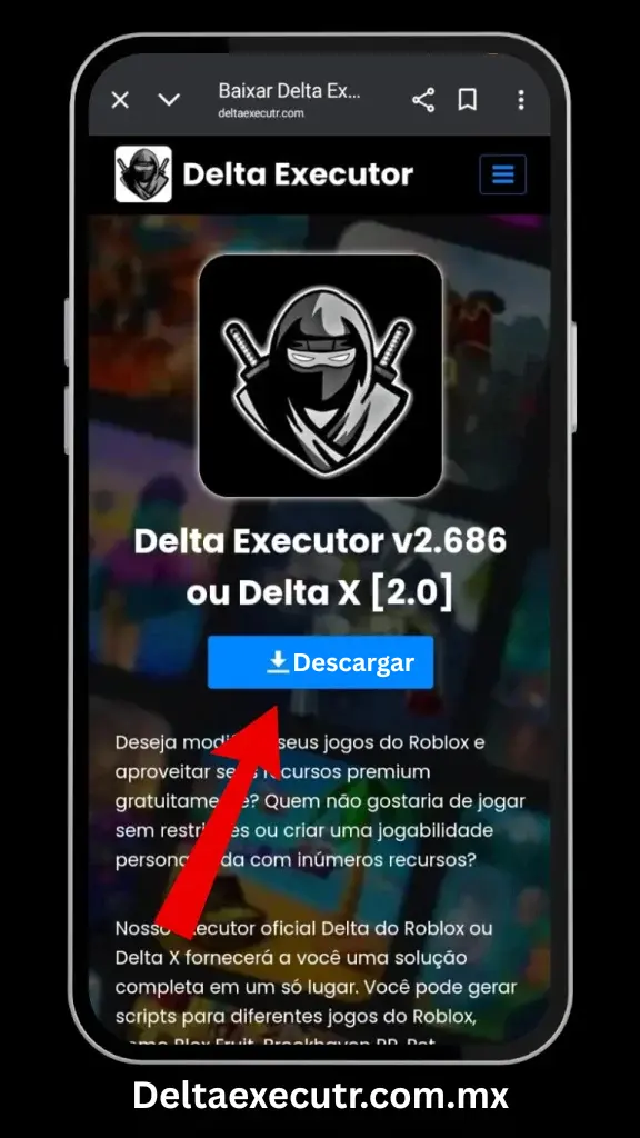 Primeiro clique no botao Baixar a versao mais recente do Delta Ececutor APK