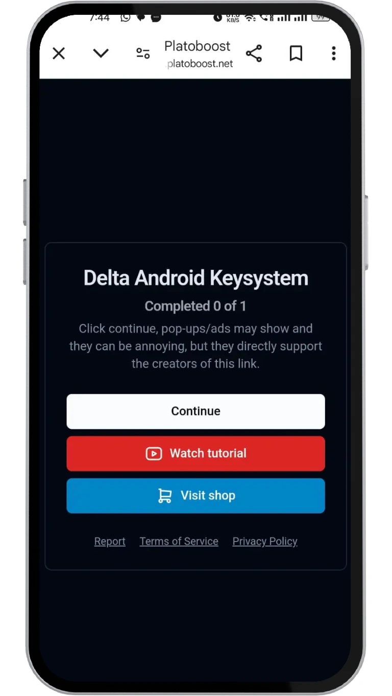 Cómo obtener la Delta Executor Key utilizando Linkvertise - Abril 2026 3 Sistema Delta Android Key